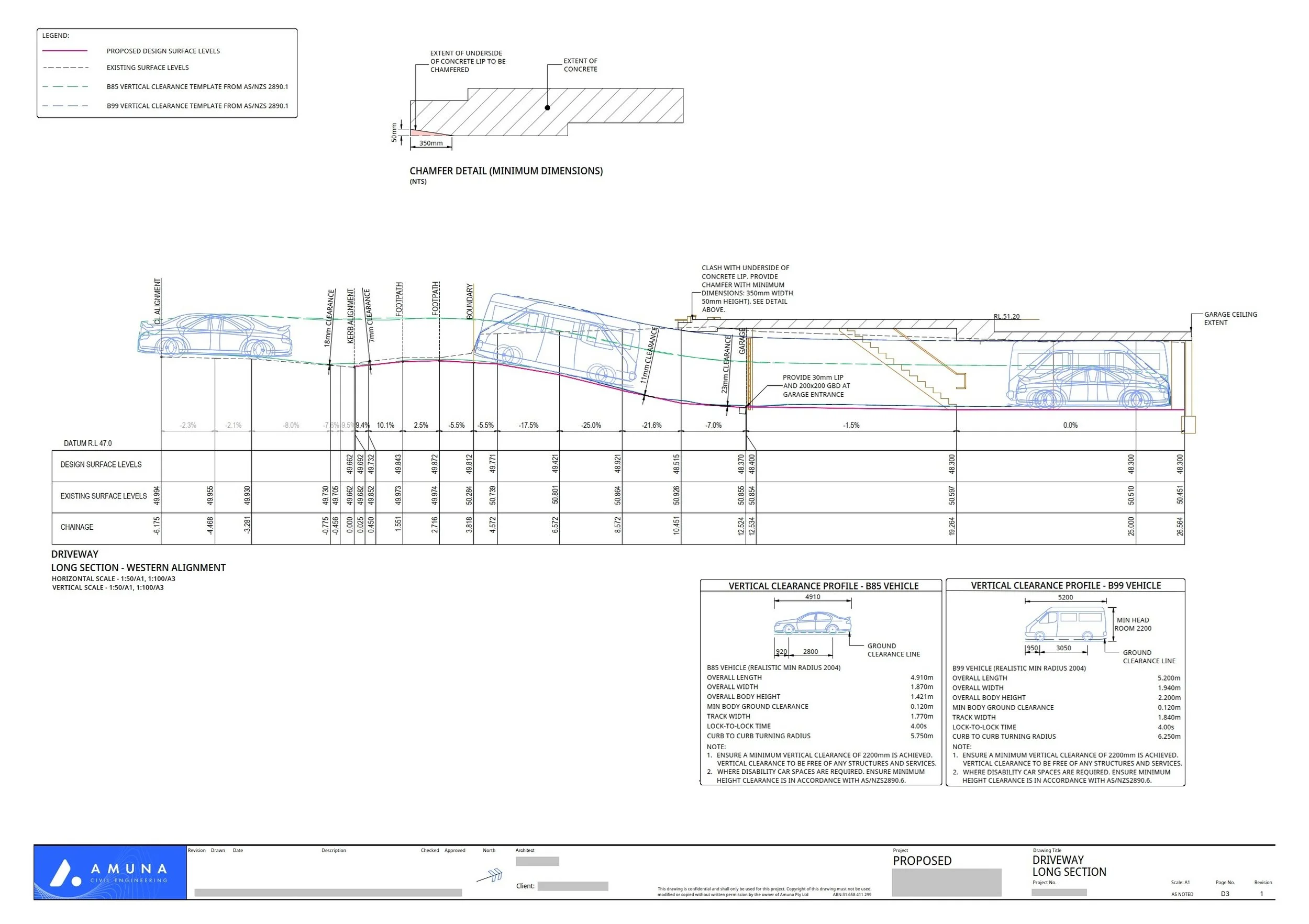 Driveway long section,  vertical clearance check