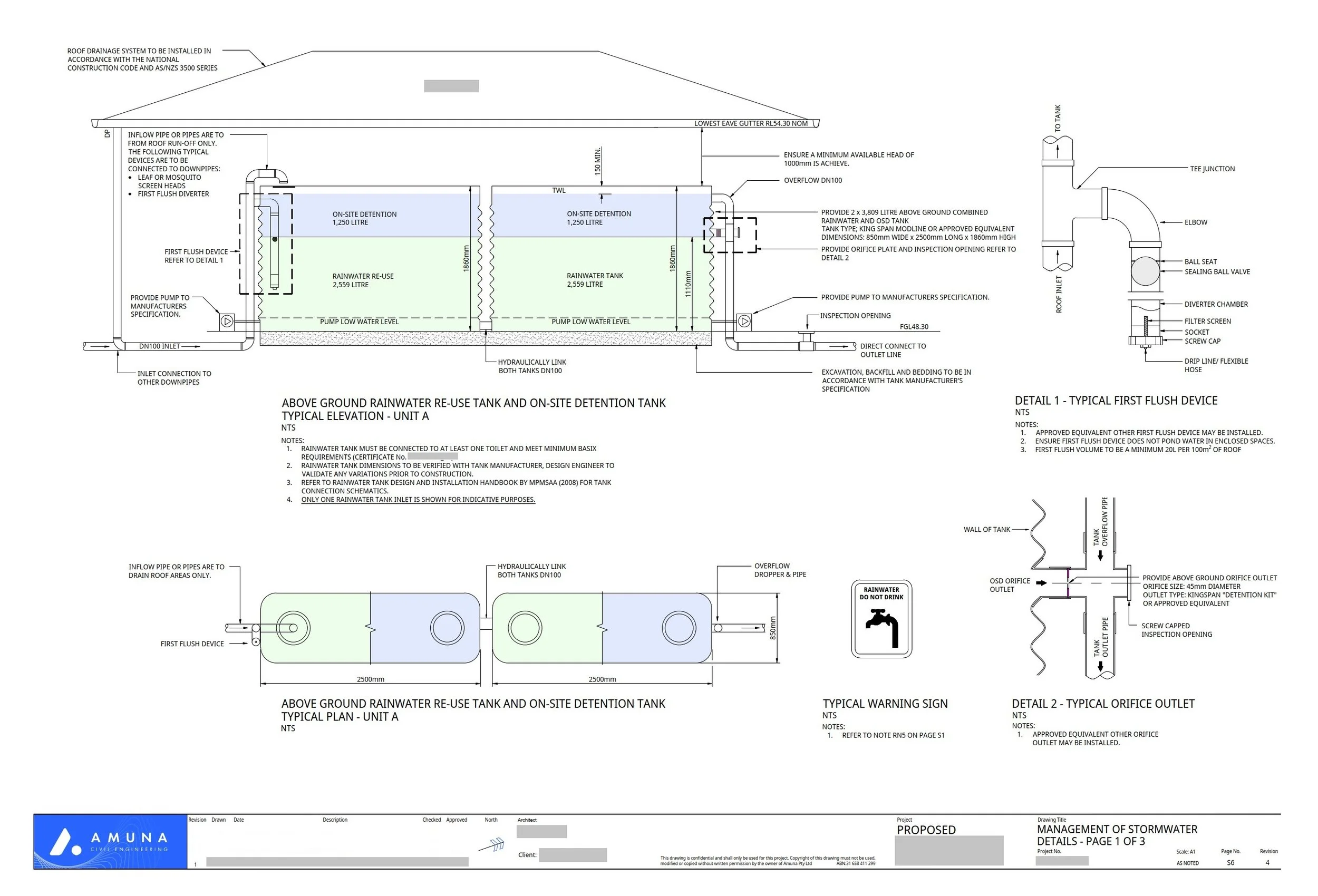 Rainwater tank and on-site dentention detail