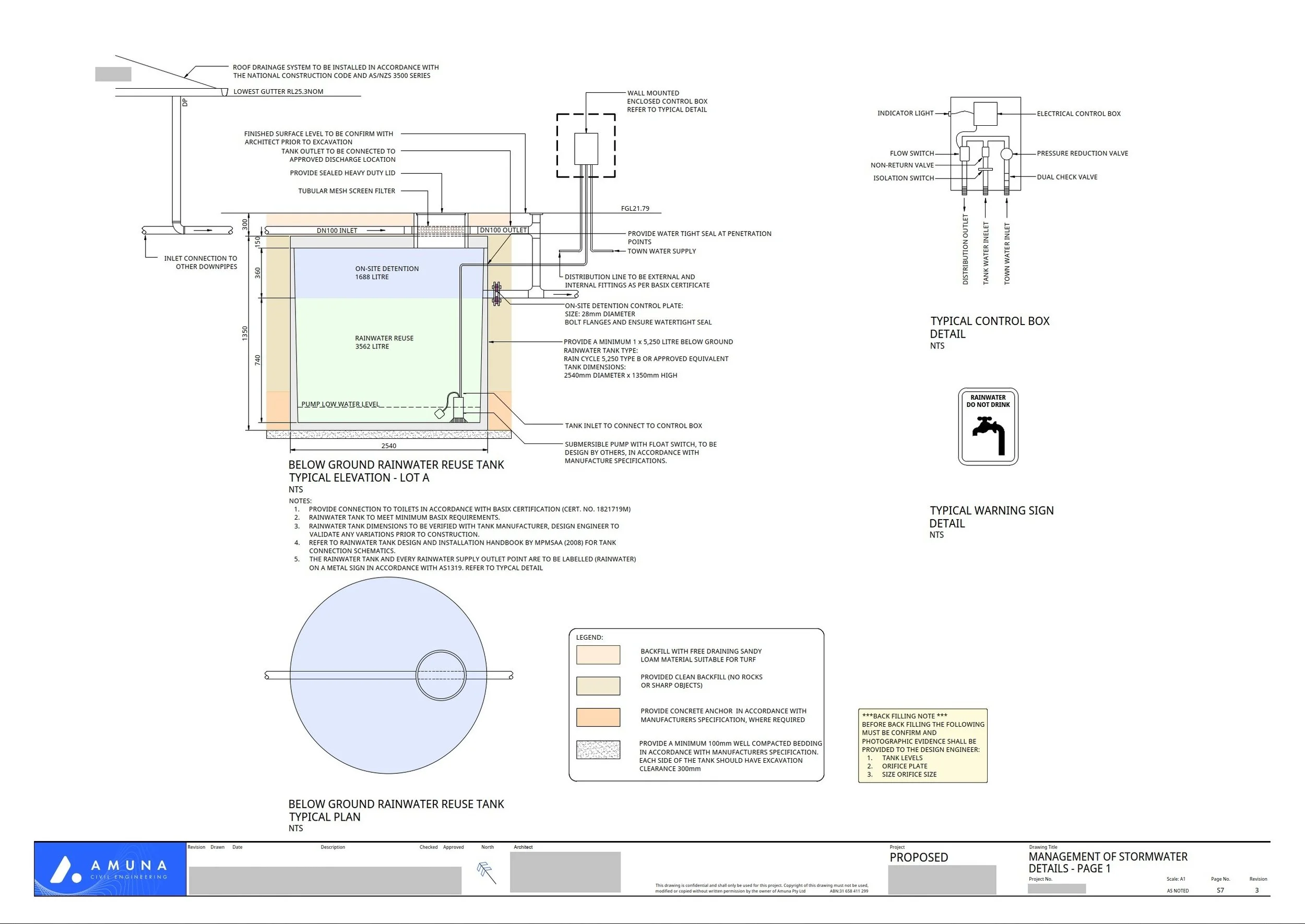 Rainwater and on-site Dentention detail
