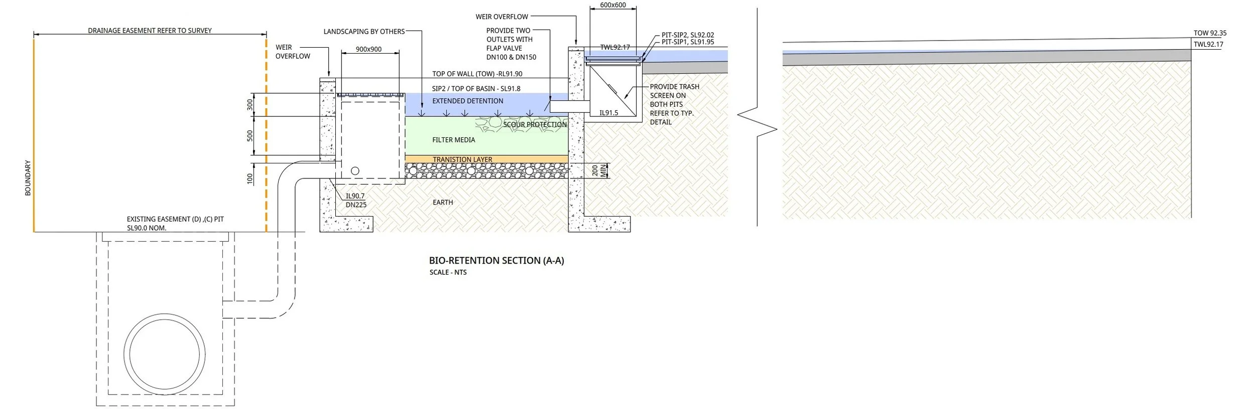 Bio retention with surface detention section