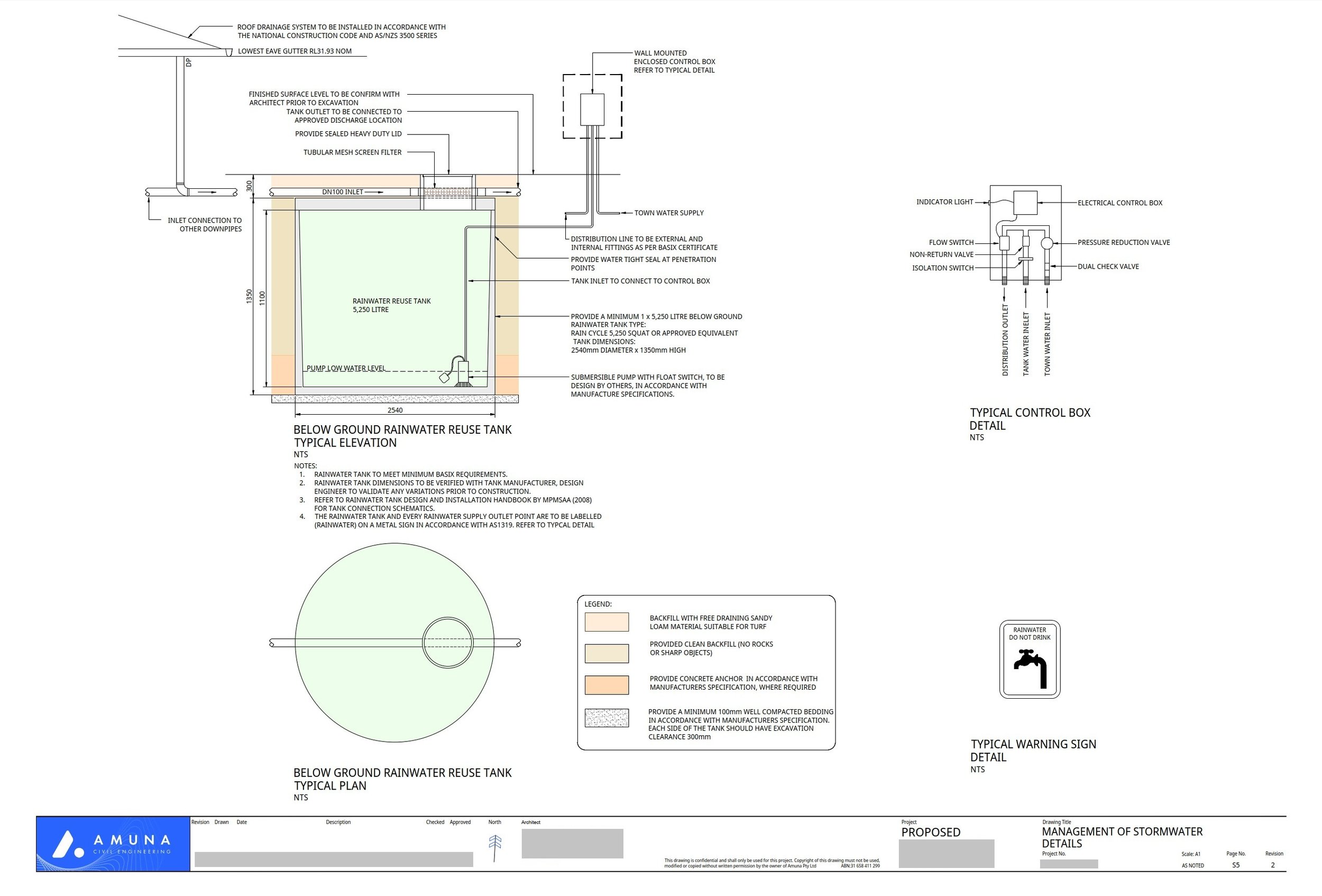 Below ground rainwater tank detail