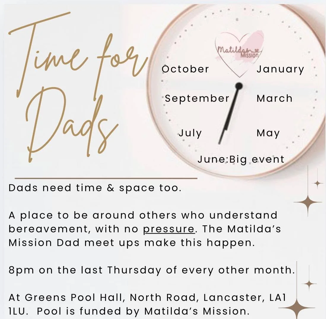 It&rsquo;s July&rsquo;s Time for Dads 🕰️

July's bi-monthly dad's meet up for bereaved dads.

Sometimes it can be difficult to just sit and chat, so this event has been organised for bereaved dads to come together and enjoy a few rounds of pool, in 