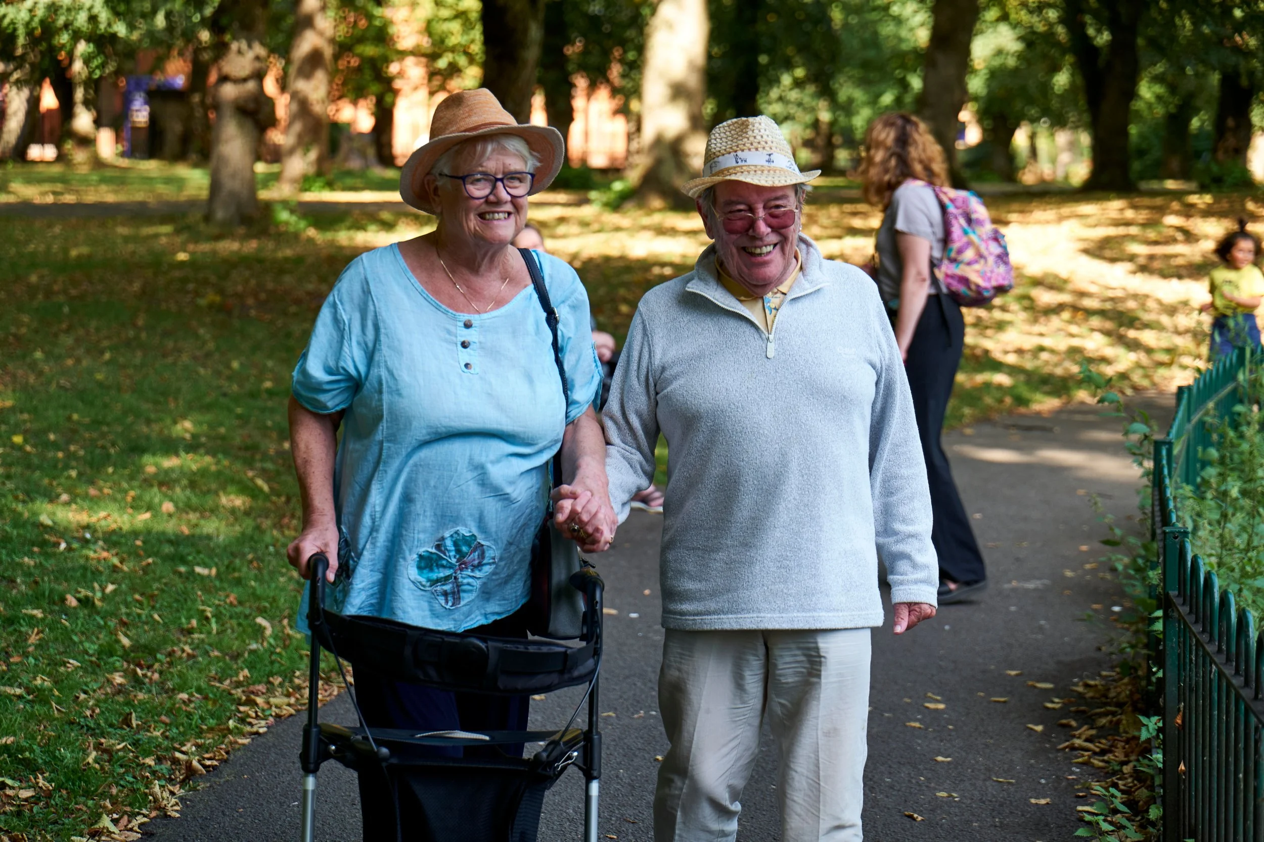 Seniors walking in a park in Kamloops