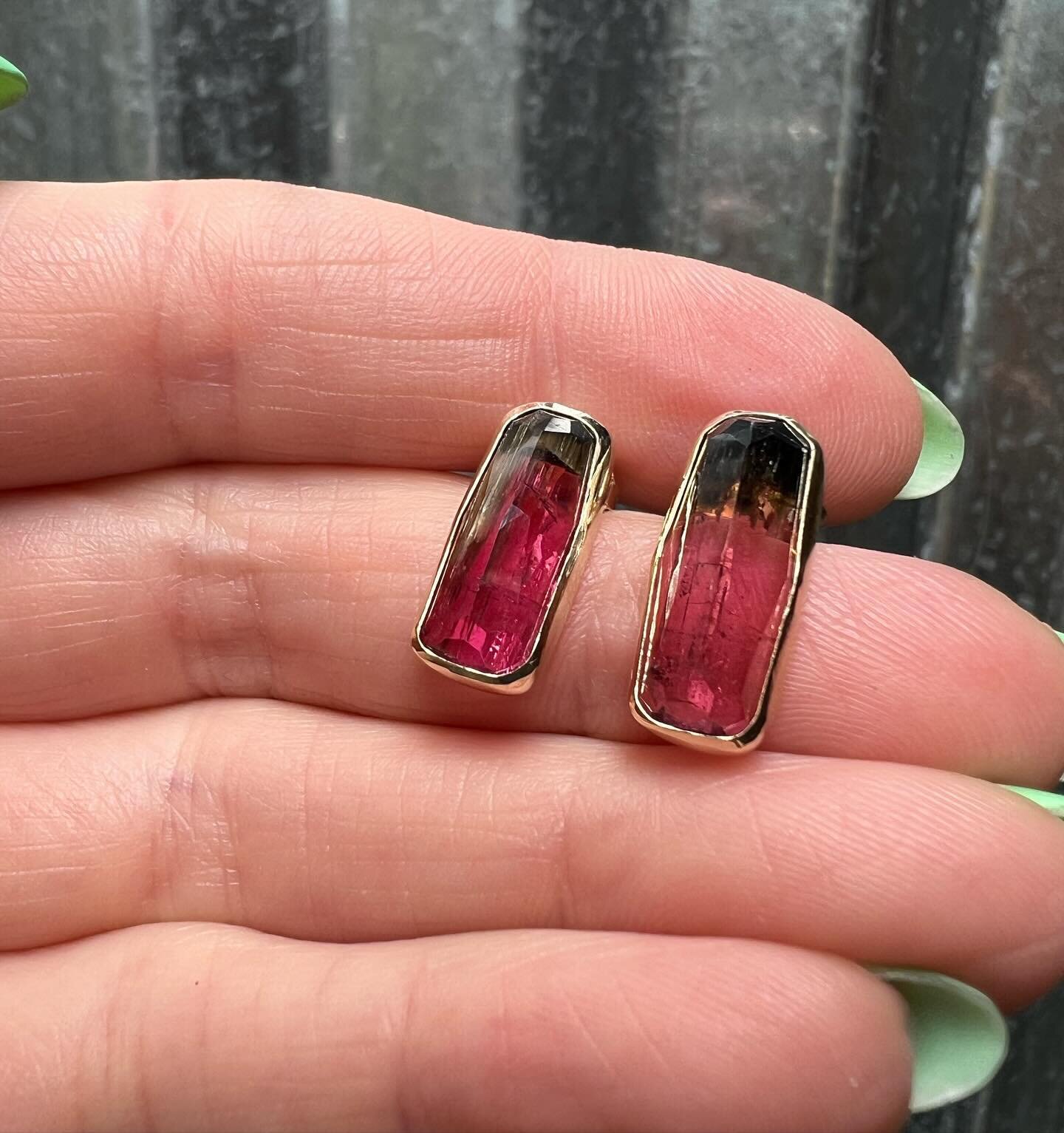 Ava&rsquo;s Custom &ldquo;Jolly Rancher&rdquo; Tourmaline Studs in 14k Yellow Gold

Ava said she loved tourmalines, so she came by the studio to take a look at my collection of gems. 

She quickly picked out this amazing pair of rose cut tourmalines 