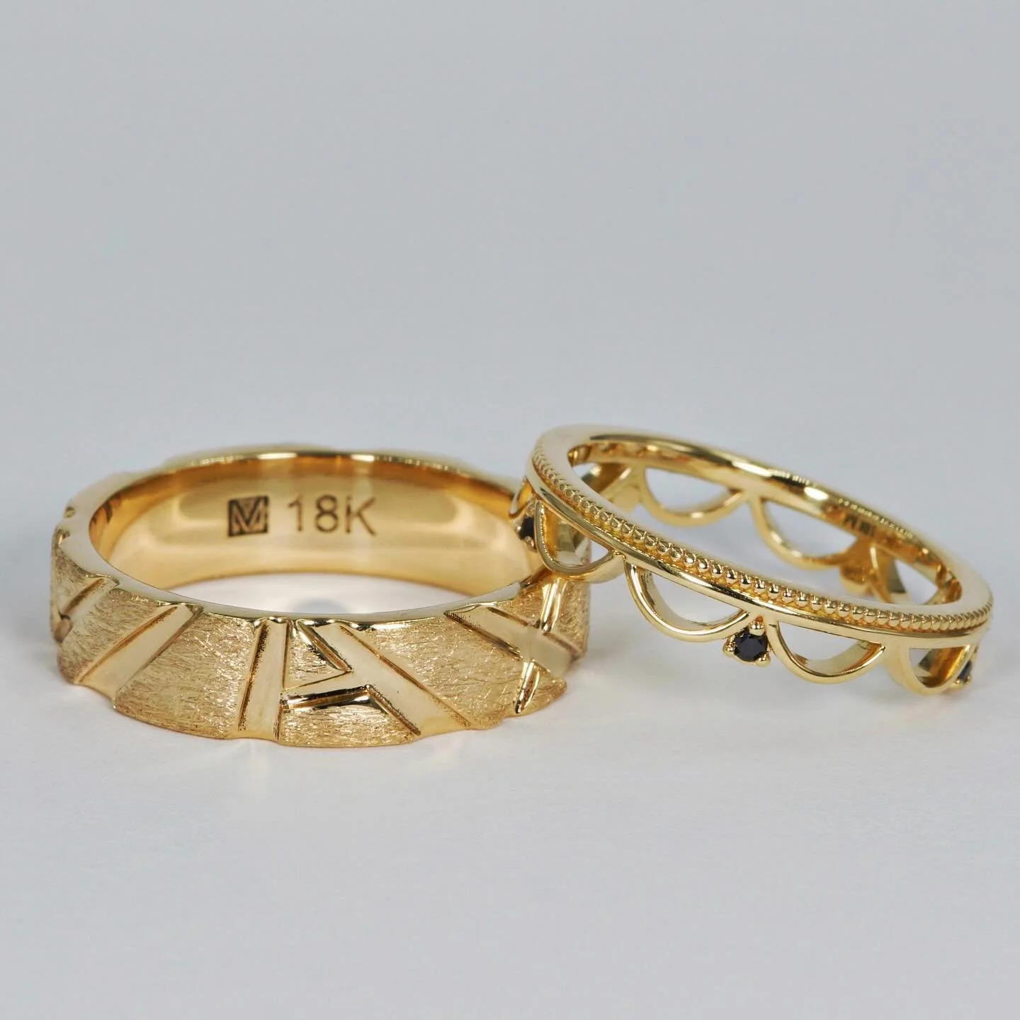 Ryan & Amanda’s Custom Wedding Rings in 18k Yellow Gold β¨
My previous post showcased Amanda’s Engagement Ring and now it’s time to feature their wedding rings! 
Ryan’s band has a beautiful brushed finished with high poli