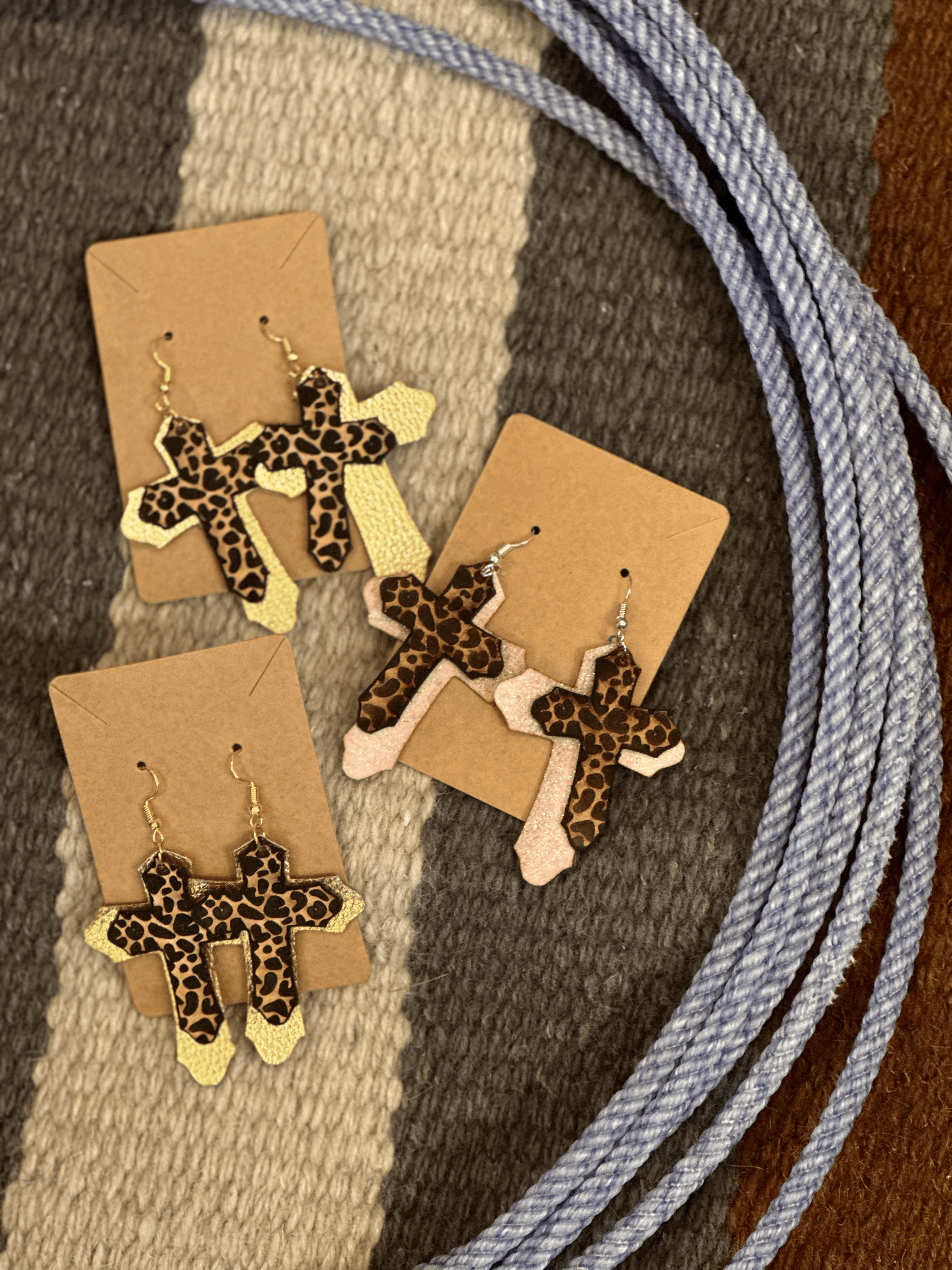 Leopard Print Cross Earrings