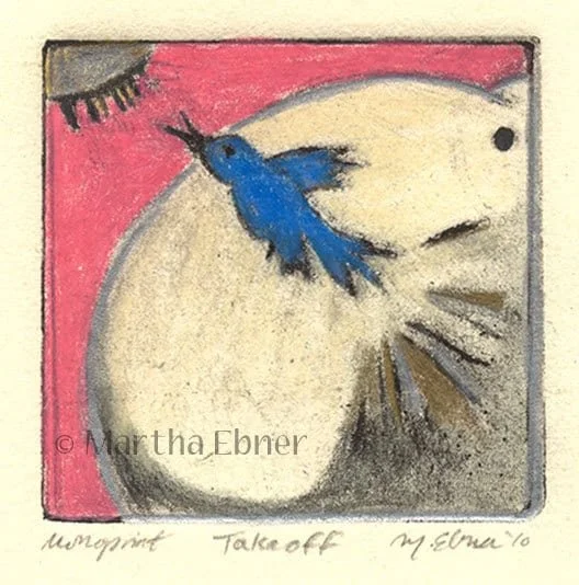 Blue Bird Print -"Take Off" Monoprint