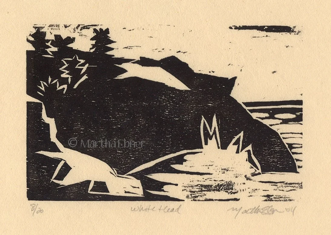 Woodcut Maine Print "Whitehead" on Monhegan Island