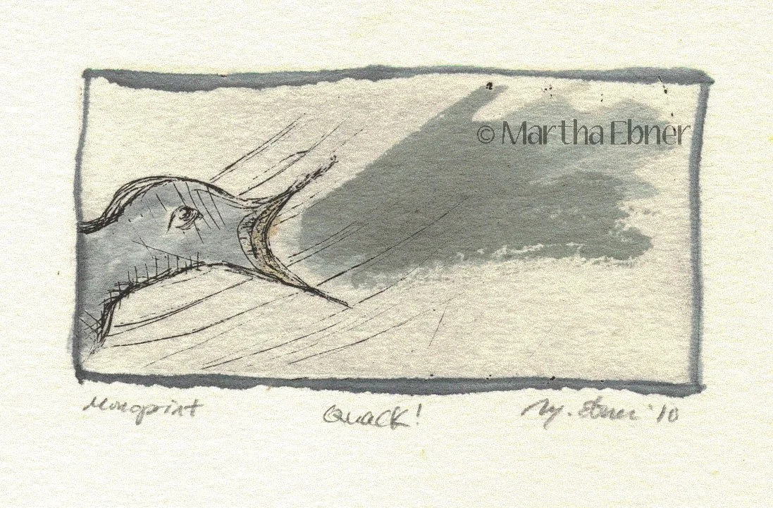 Bird Monoprint Print "Quack" with Watercolor