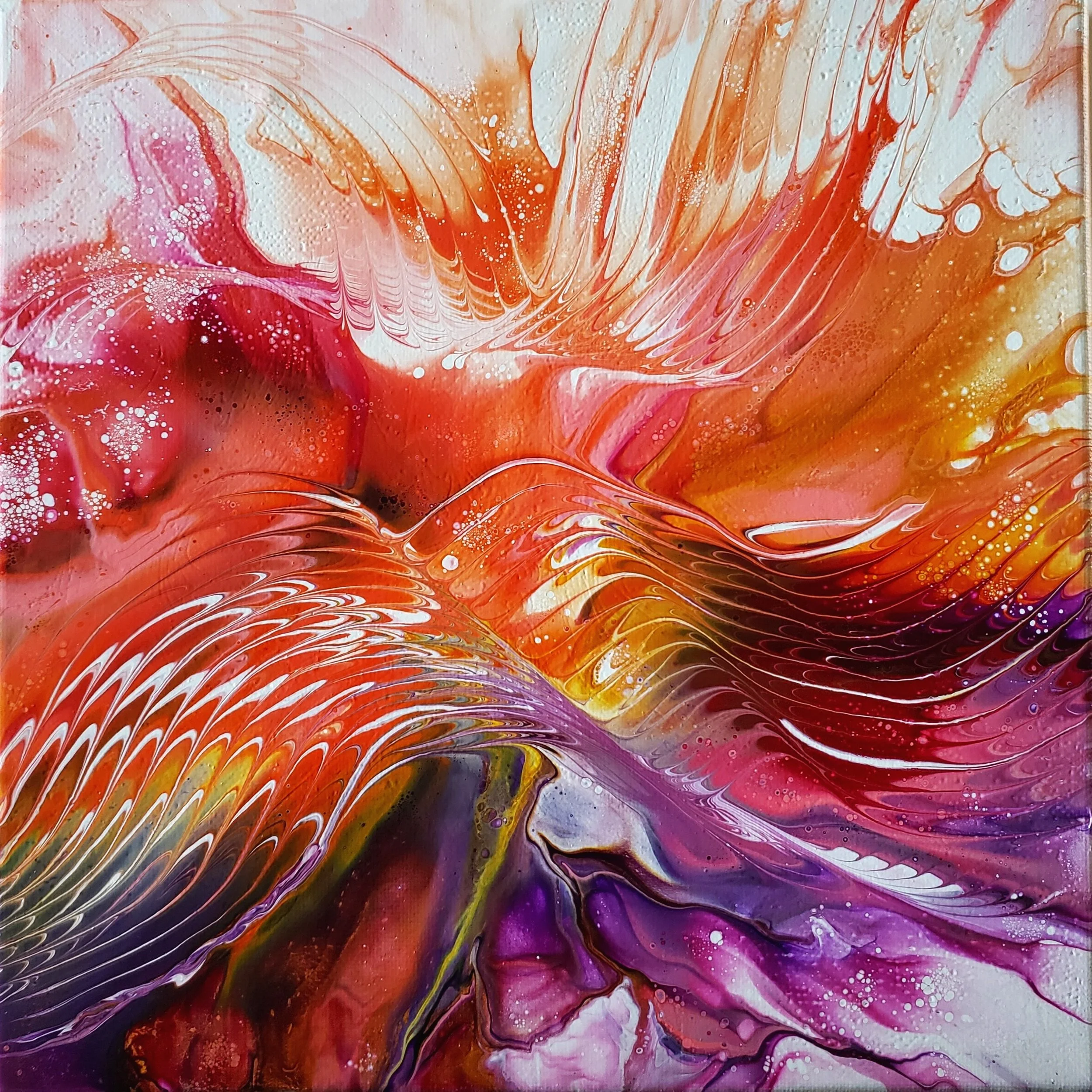 Dutch pour with swirls on 10" x 10" x 5/8" canvas finished with archival varnish