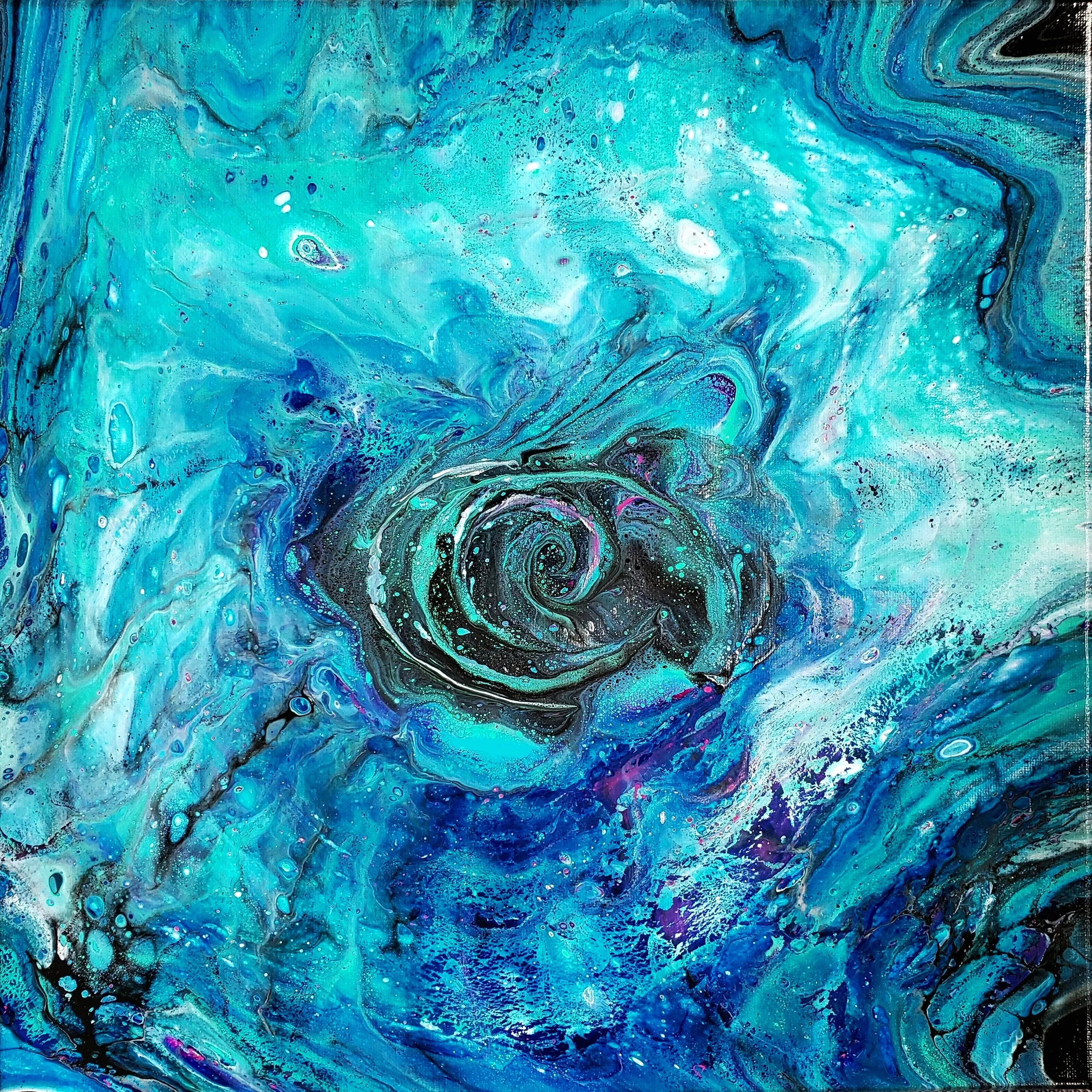 Galaxy open cup pour on 14" x 14" x 5/8" canvas finished with archival varnish