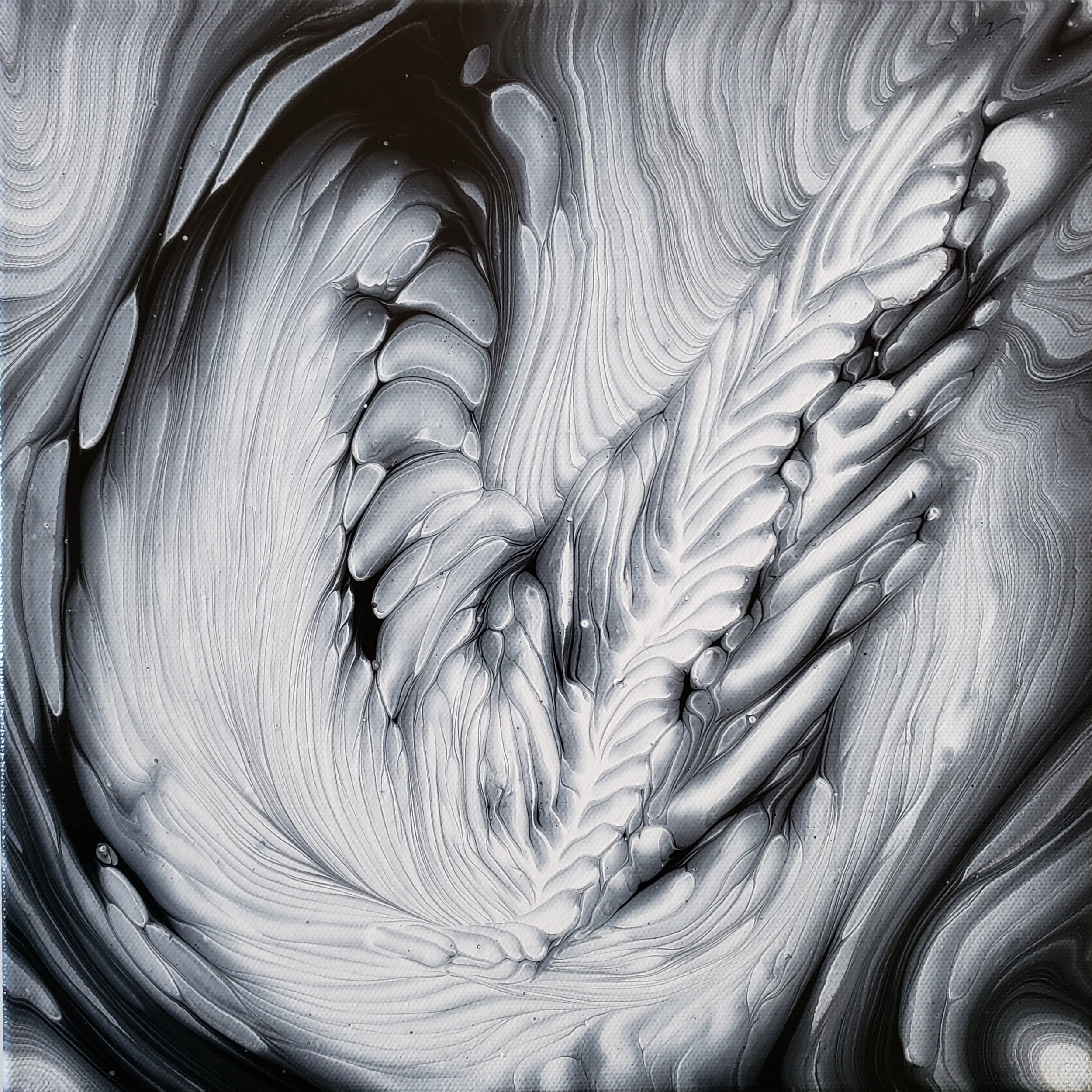 straight pour on 12" x 12" x 1.5" canvas finished with archival varnish