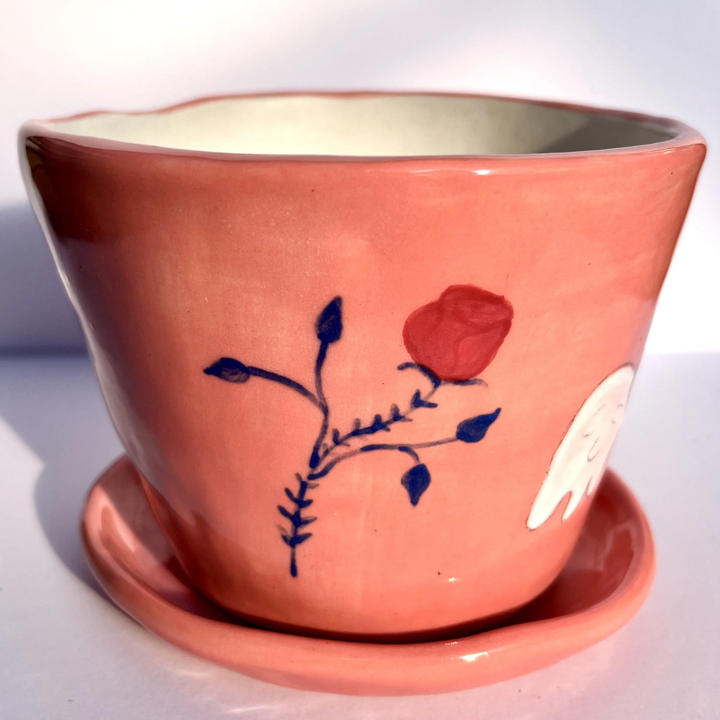 Hand painted planter with matching saucer