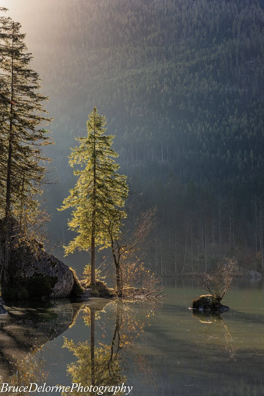 Hintersee in Bavaria Germany.  Catching the first light on a very, very cold mountain morning.