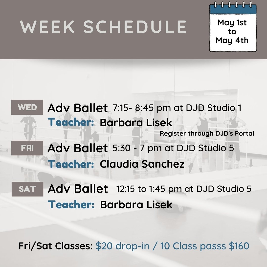 Take class with us! :) ⁣
​​​​​​​​​​​​​​​​​​​​​​​​Wednesday Classes (Register through DJD's portal) ​​​​​​​​​​​​​​​​​​​​​​​​​​​​​​​​
​​​​​​​​​​​​​​​​​​​​​​​​​​​​Friday and Saturday Classes​​​​​​​​​​​​​​​​​​​​​​​​​​​​​​​​
Single Drop-in $20​​​​​​​​​​​​