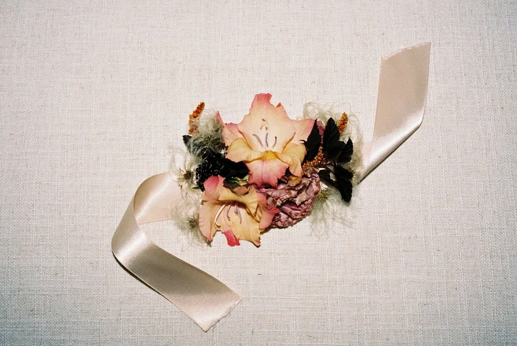 Bespoke corsage made from a wedding florist in pickering