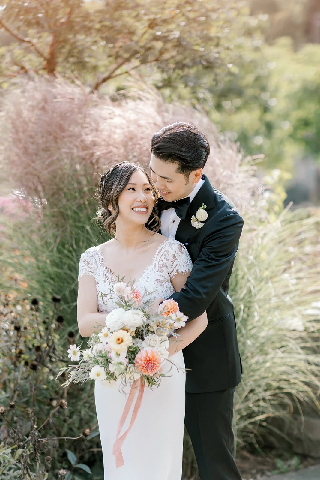 peachy pink summer flowers for a small elopement in Toronto done by florist in Markham 