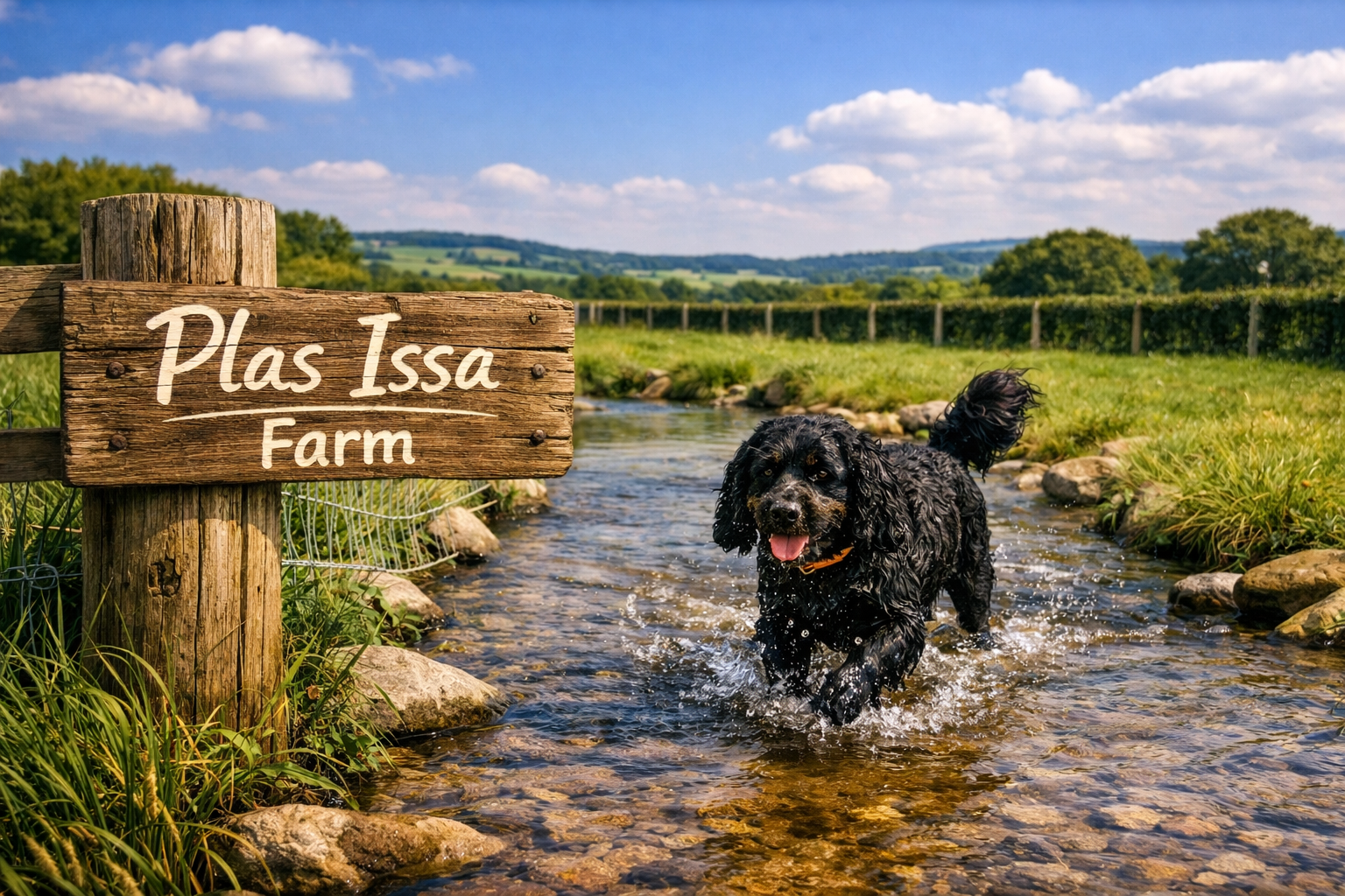 dog in water at plas issa farm.png