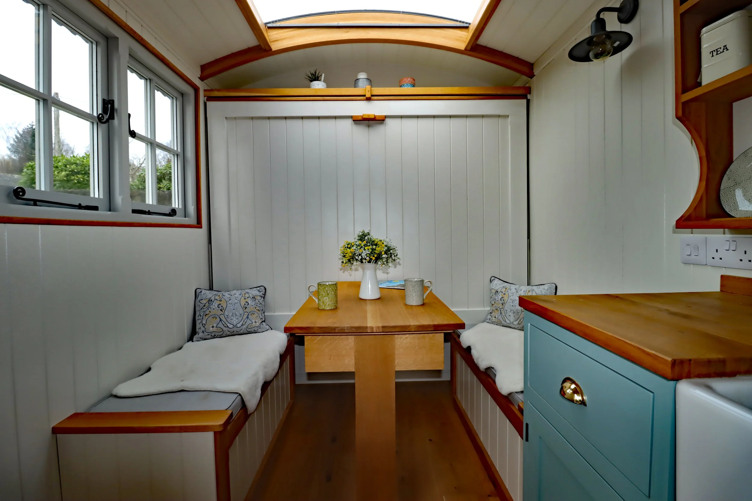 Seating are in Stargazey at Moonshadow Luxury Shepherd Huts in Cornwall