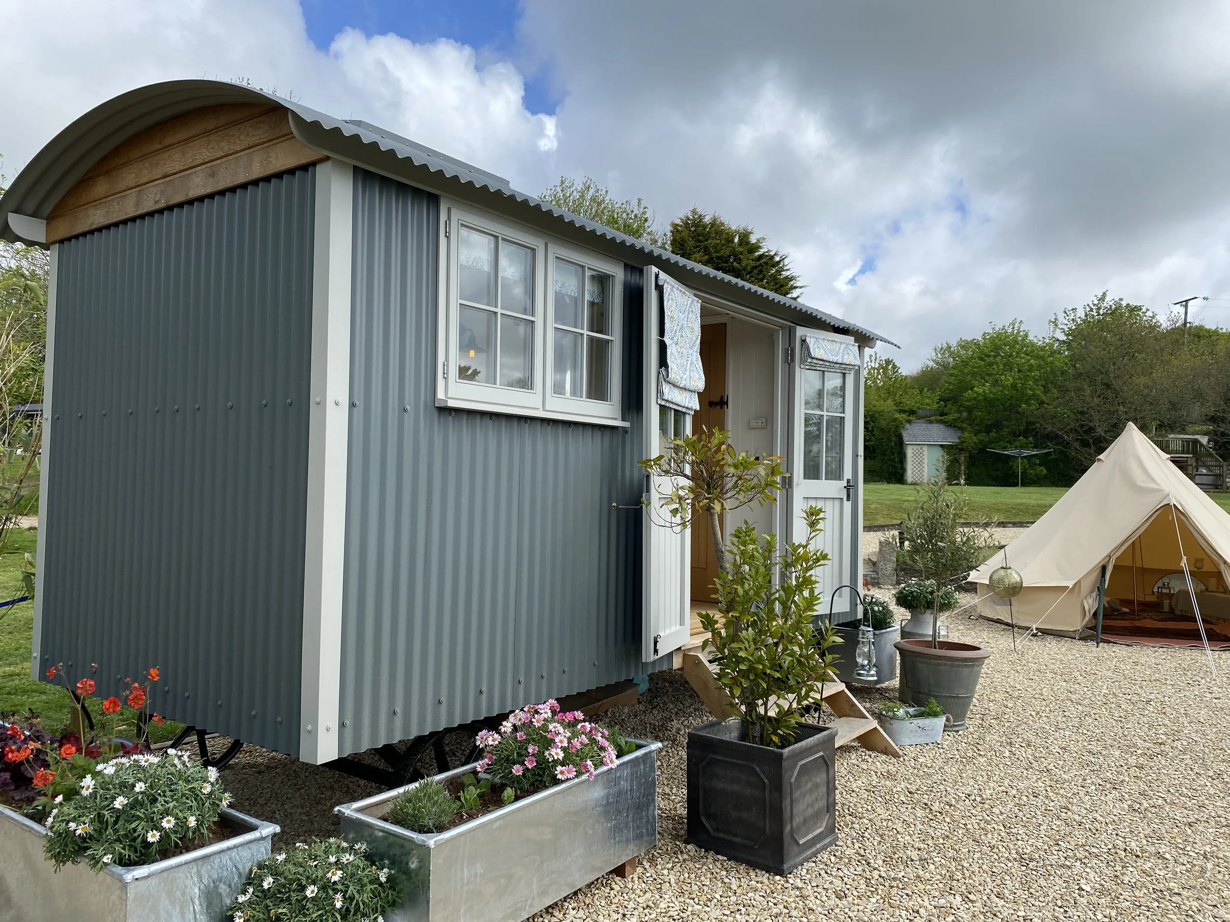 Stargazey shepherd hut and our bedouin tent from The Vintage Tent Co.