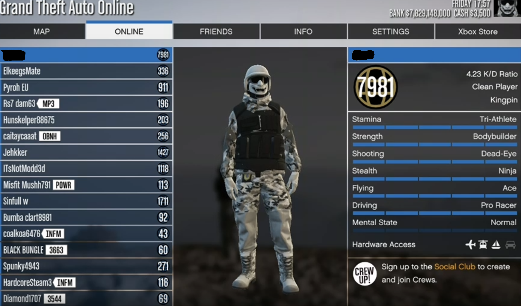 XBOX ONE] GTA V FEMALE MODDED ACCOUNT] WITH 16.6 TRILLION CASH IN GTA V  BANK] ACCOUNT LEVEL 1709] 19 RARE MODDED OUTFITS] FAST RUN] WITH MODDED KD