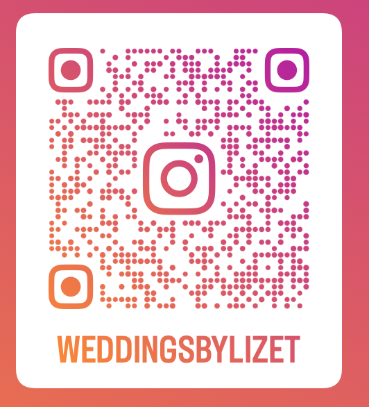 Colorful Instagram QR code with the username WeddingsByLizet at the bottom.