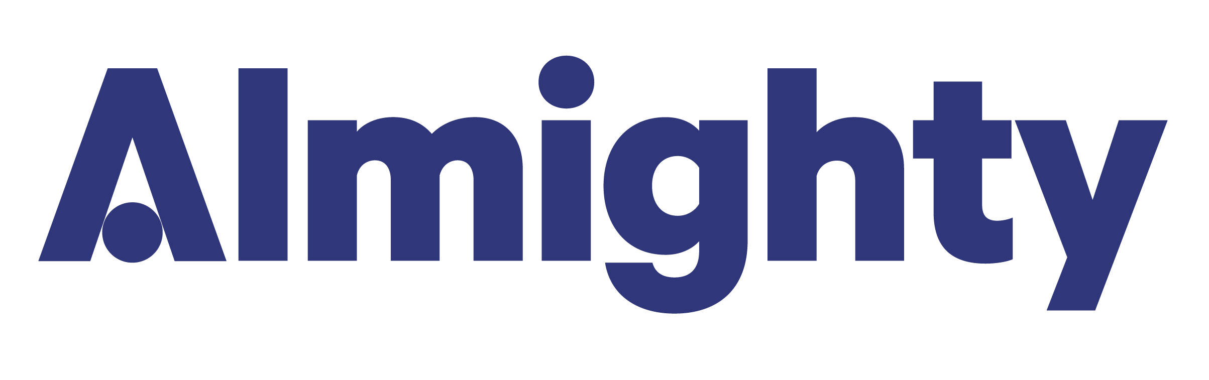 Almighty logo in navy blue text