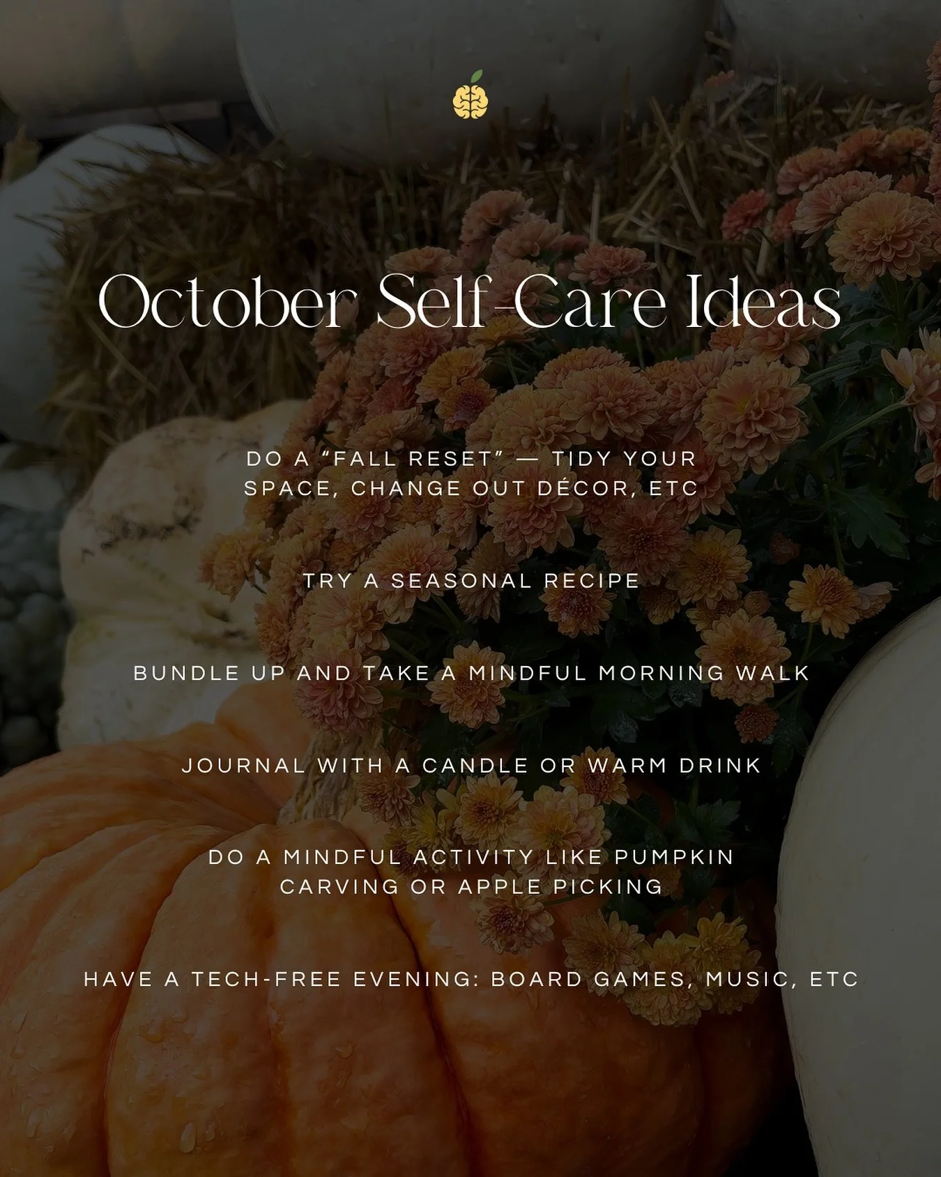 If you&rsquo;ve been needing a reminder to prioritize your mental health, here are some simple self-care ideas to ground you this month! Save this post to come back to whenever you need a little inspiration this October 💛