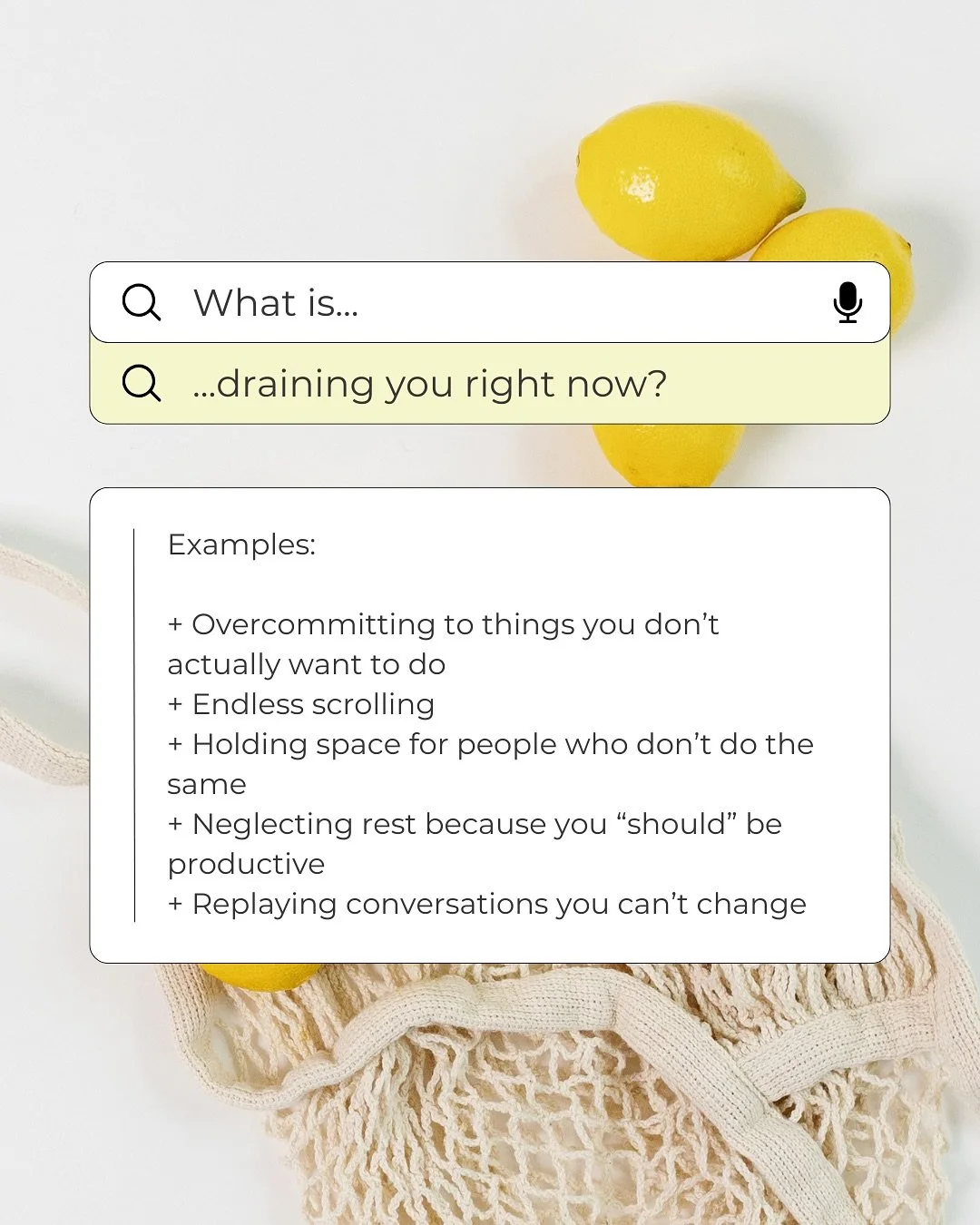 Take a few minutes to notice what&rsquo;s pulling from your mental battery and what&rsquo;s recharging it. Comment below one thing you could do less of this week! 🍋✨