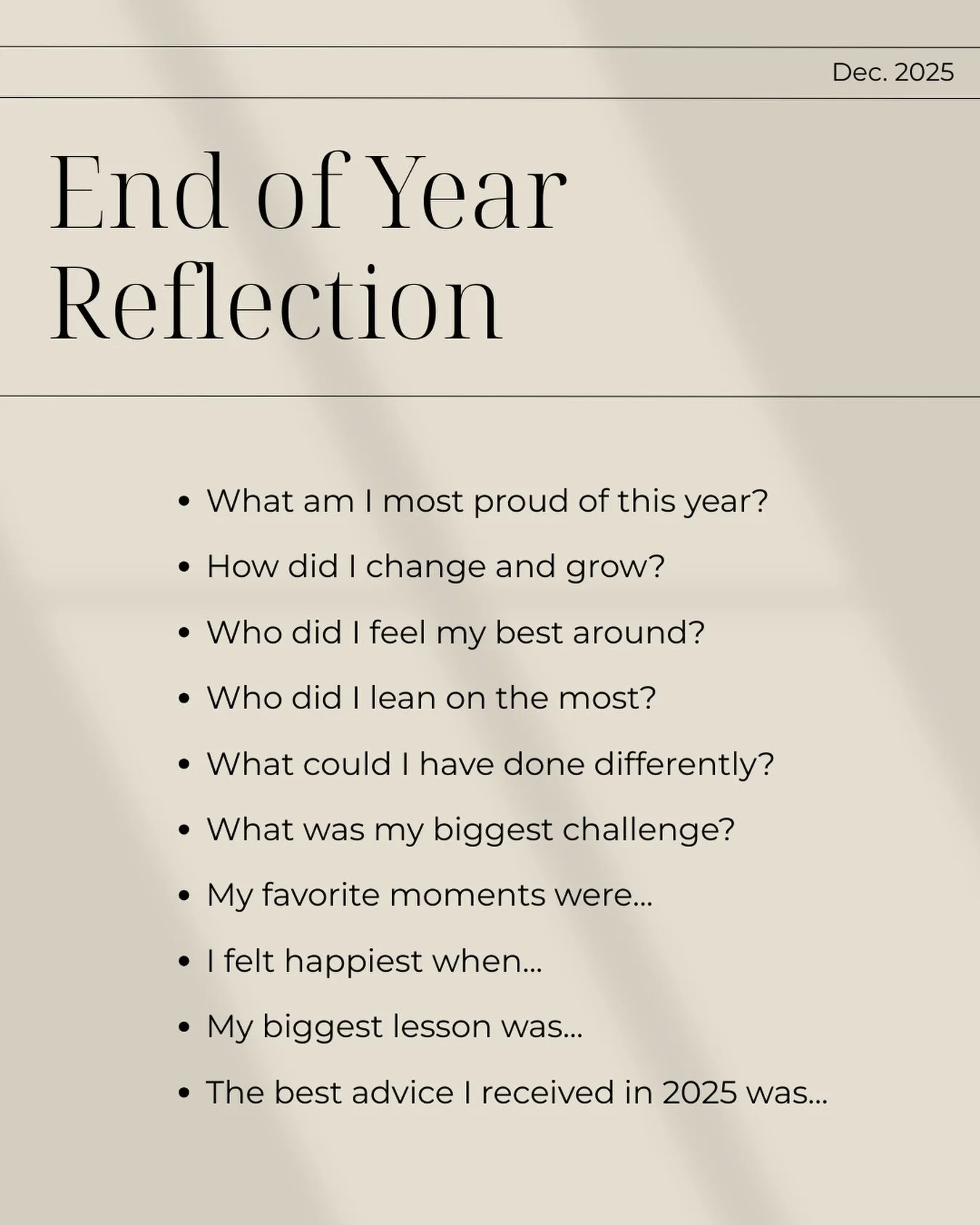 As 2025 has come to a close, reflection can be one of the most supportive ways to reset! We&rsquo;re sharing a list of end-of-year questions to help you process, release, and realign ✍🏻 It&rsquo;s never too late - save this post for your next journa