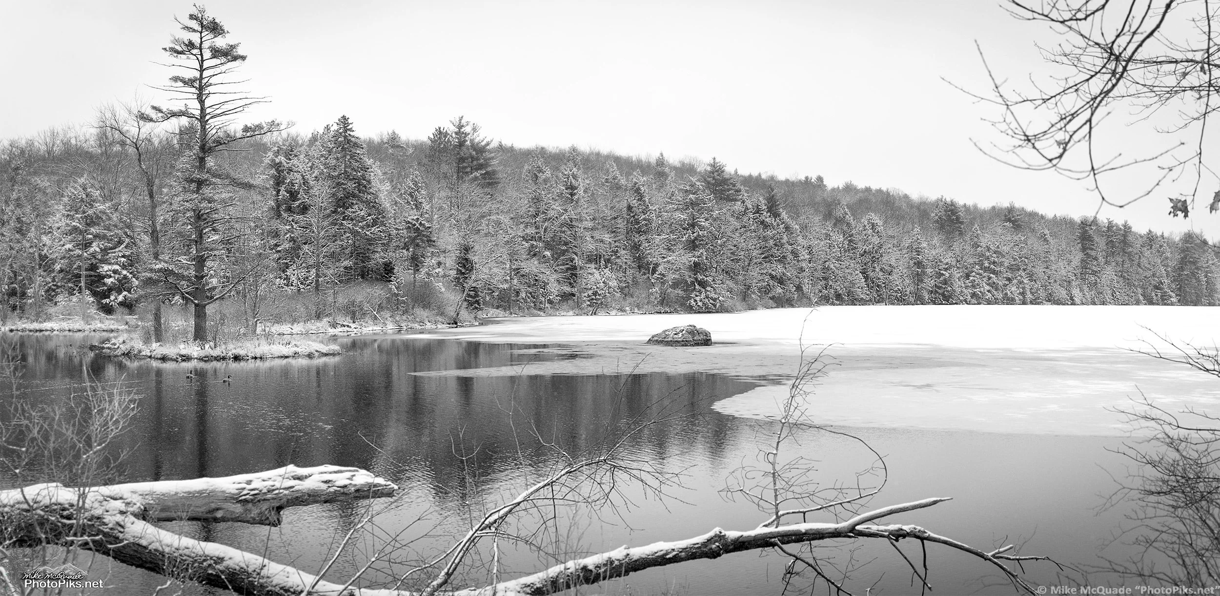 Spring Dusting-Rollins Pond (B&W)