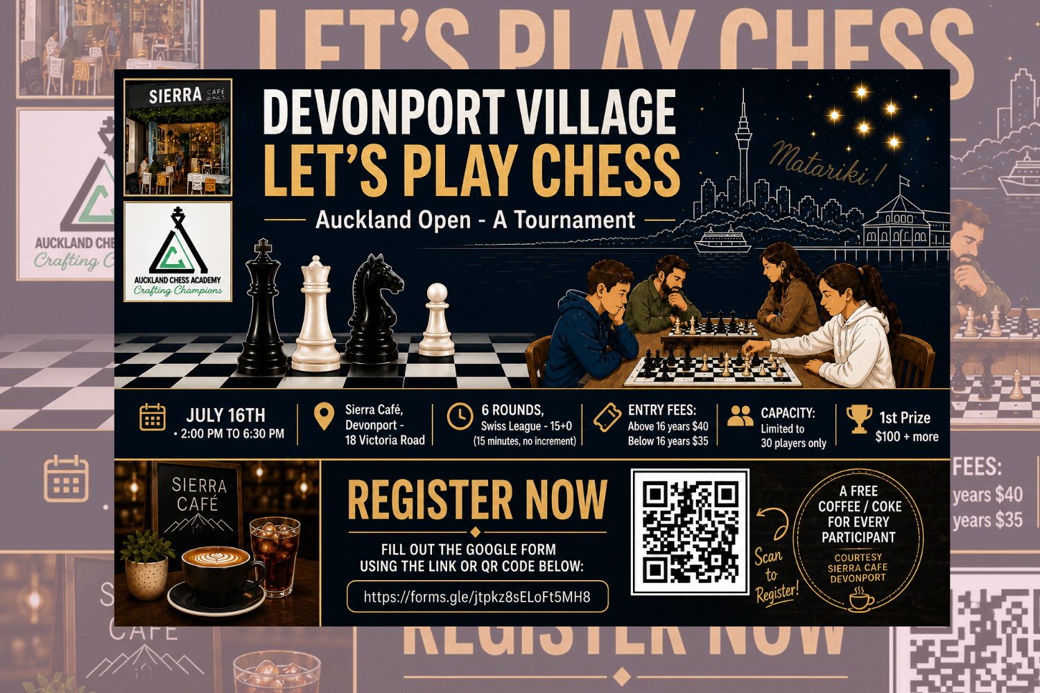 Auckland Open Chess Tournament at Sierra Café Devonport