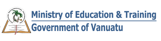 Logo of the Ministry of Education and Training, Government of Vanuatu, featuring a coconut tree emblem above an open book.