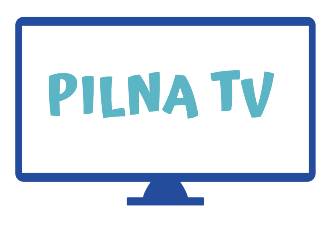 Illustration of a TV with the text "PILNA TV" on the screen.