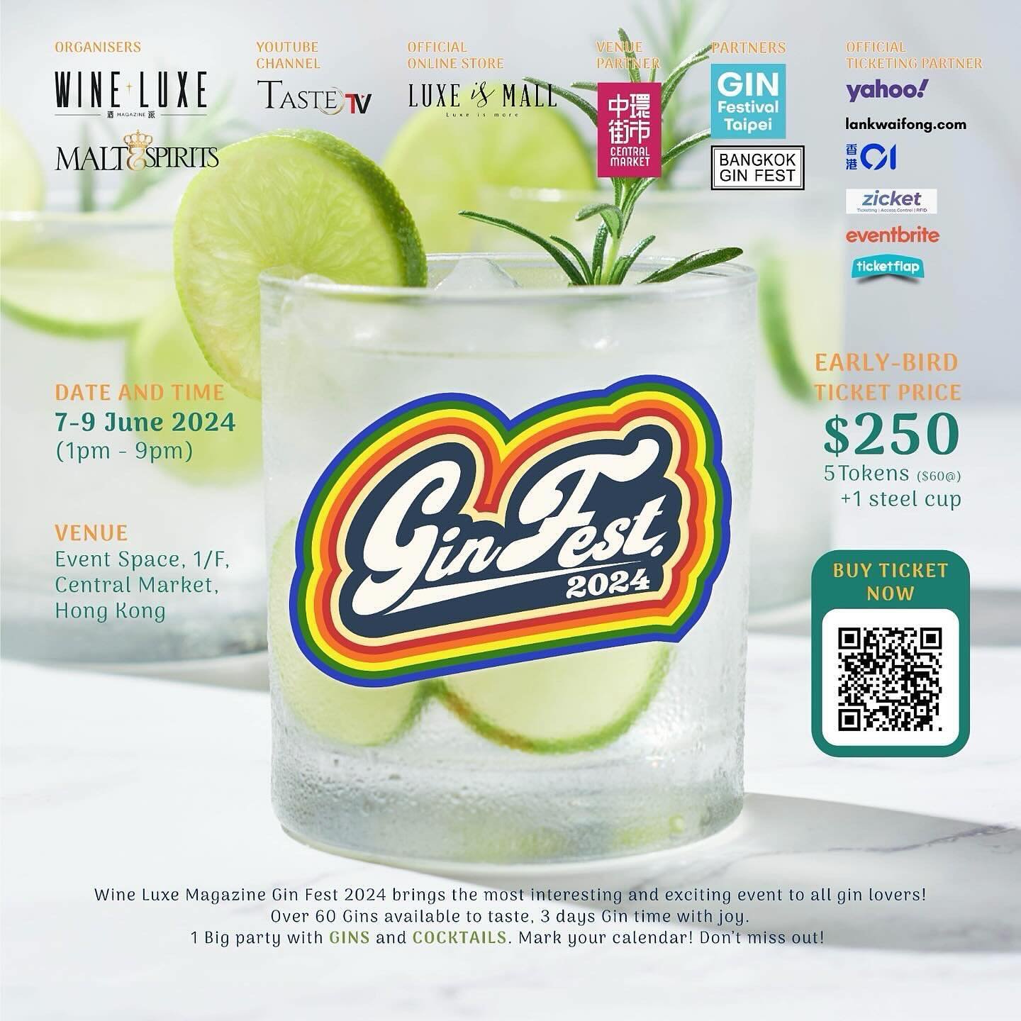 GIN FEST Hong Kong confirmed in Alliance with Gin Festival Taipei and Bangkok Gin Fest this year‼️

Join us for GIN FEST 2024 on 7-9 June WORLD GIN DAY! Experience an extraordinary selection of GIN and Cocktails from around the globe. 

Get your Earl