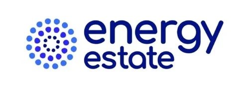 Energy Estate logo featuring a circular dotted design and the company name in blue font.