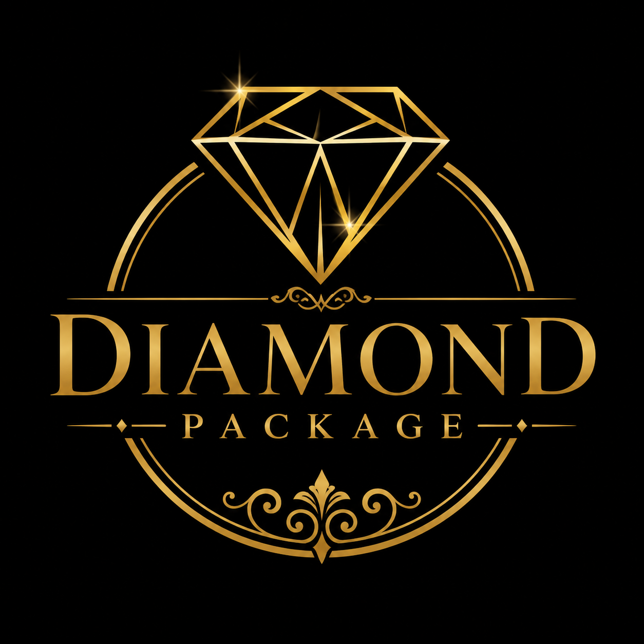 Gold diamond graphic with the text 'Diamond Package' on a black background.