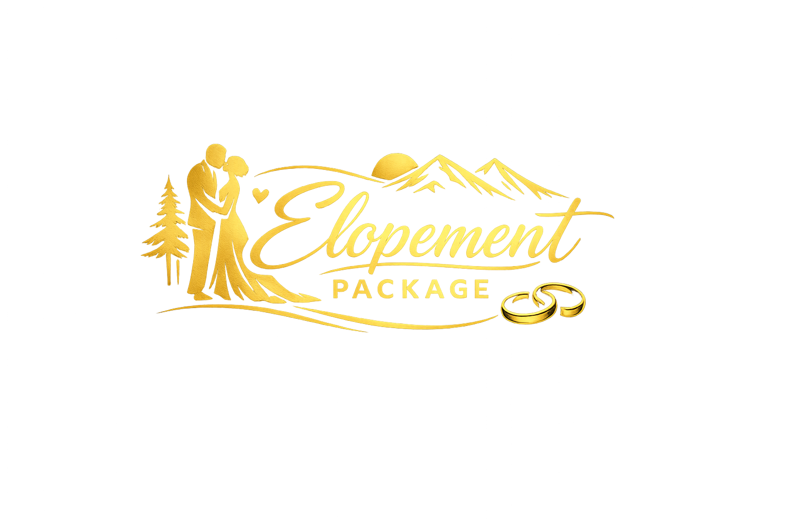 Golden logo with the words 'Enlement Package' and a couple holding hands, with mountains, trees, and a sun in the background.