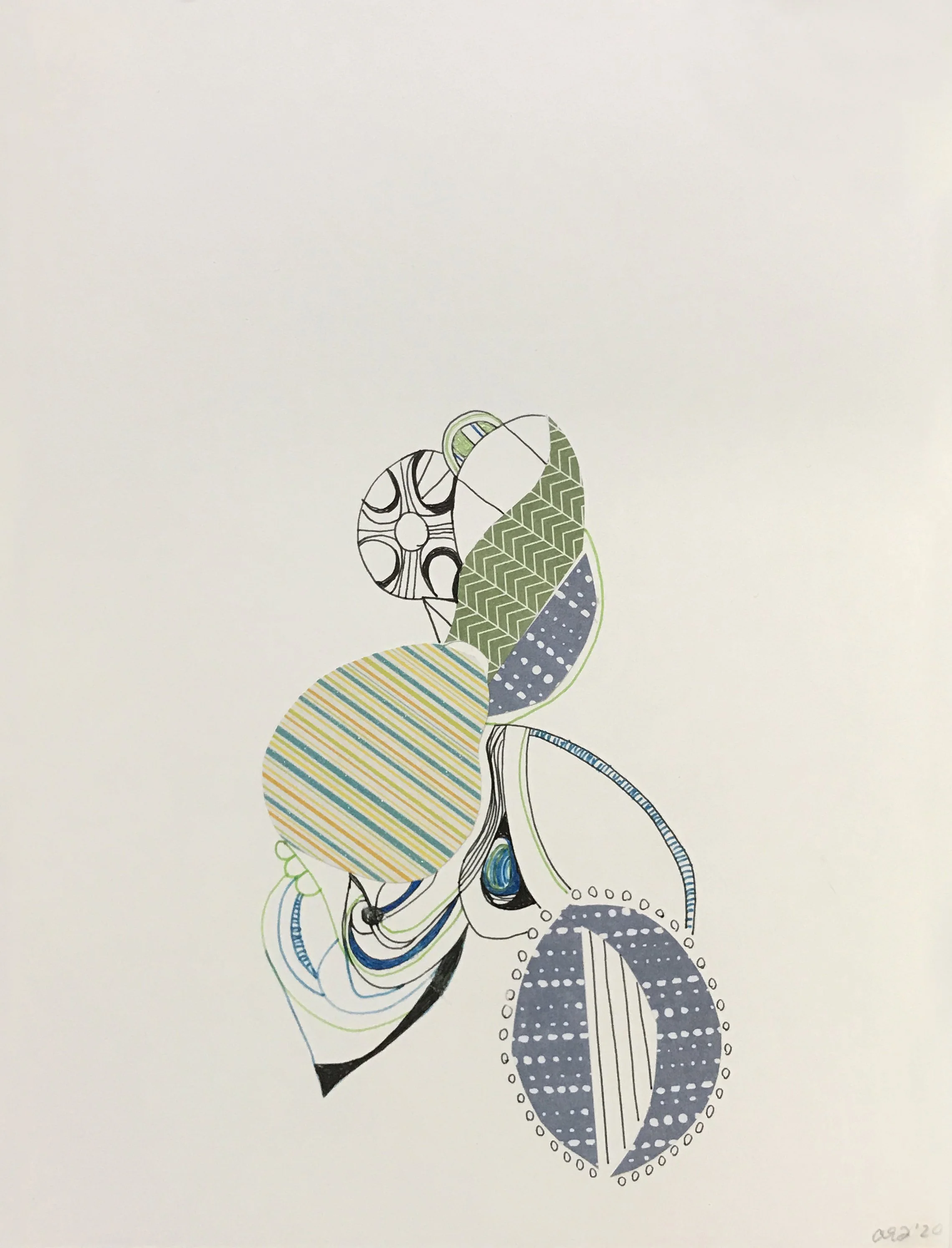 2020_Collage Drawing_Circular Thinking_Pattern Interruption 2_Drawing _ Collage_ink, paper_2020_9 x 12.jpg
