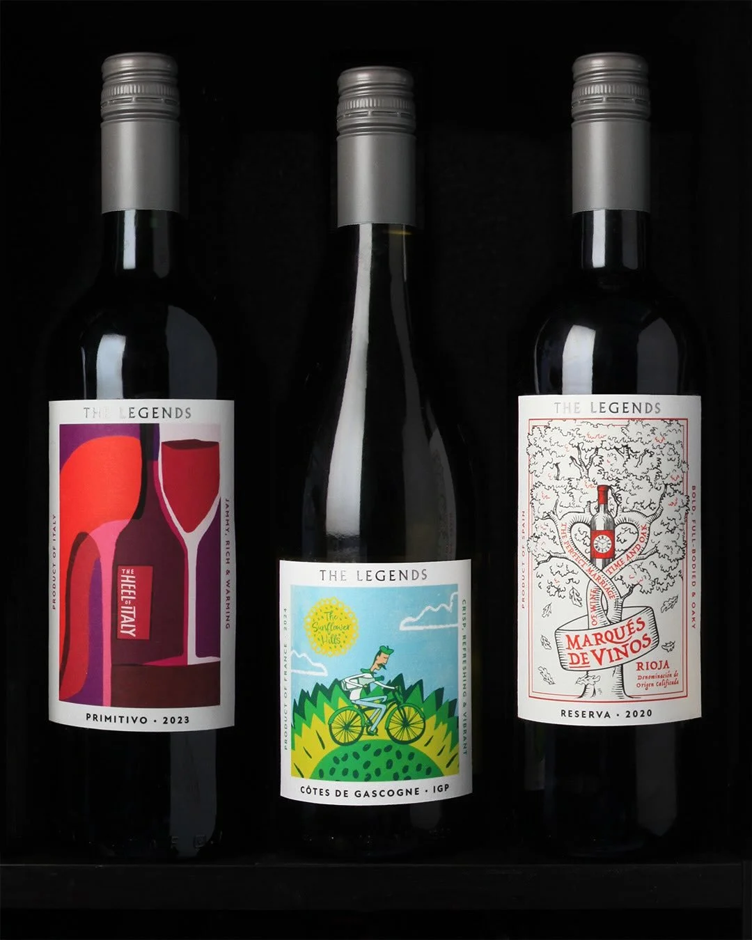 Celebrating the stories of legendary grapes and regions, The Legends range features over twenty wines, each bottle with a custom illustration. 

In collaboration with WineArt, each piece of label art was&nbsp;created especially for The Legends, and a