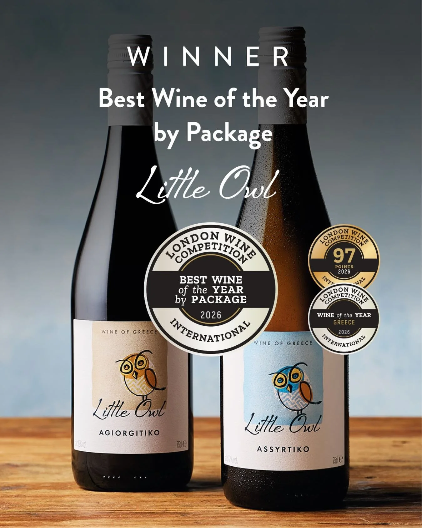 As well as winning a Double Gold Medal and Greek Wine of the Year at the London Wine Competition, we are delighted that Little Owl has also won Best Wine by Package overall. 

Congratulations to Artisan Group of Brands; we love seeing Little Owl take