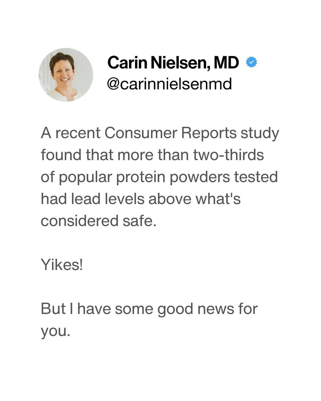 A recent Consumer Reports study found that more than two-thirds of popular protein powders tested had lead levels above what's considered safe. ⁠
⁠
I&rsquo;ve had several of you ask: &ldquo;What about your protein mixes?&rdquo;⁠
⁠
Here&rsquo;s the go