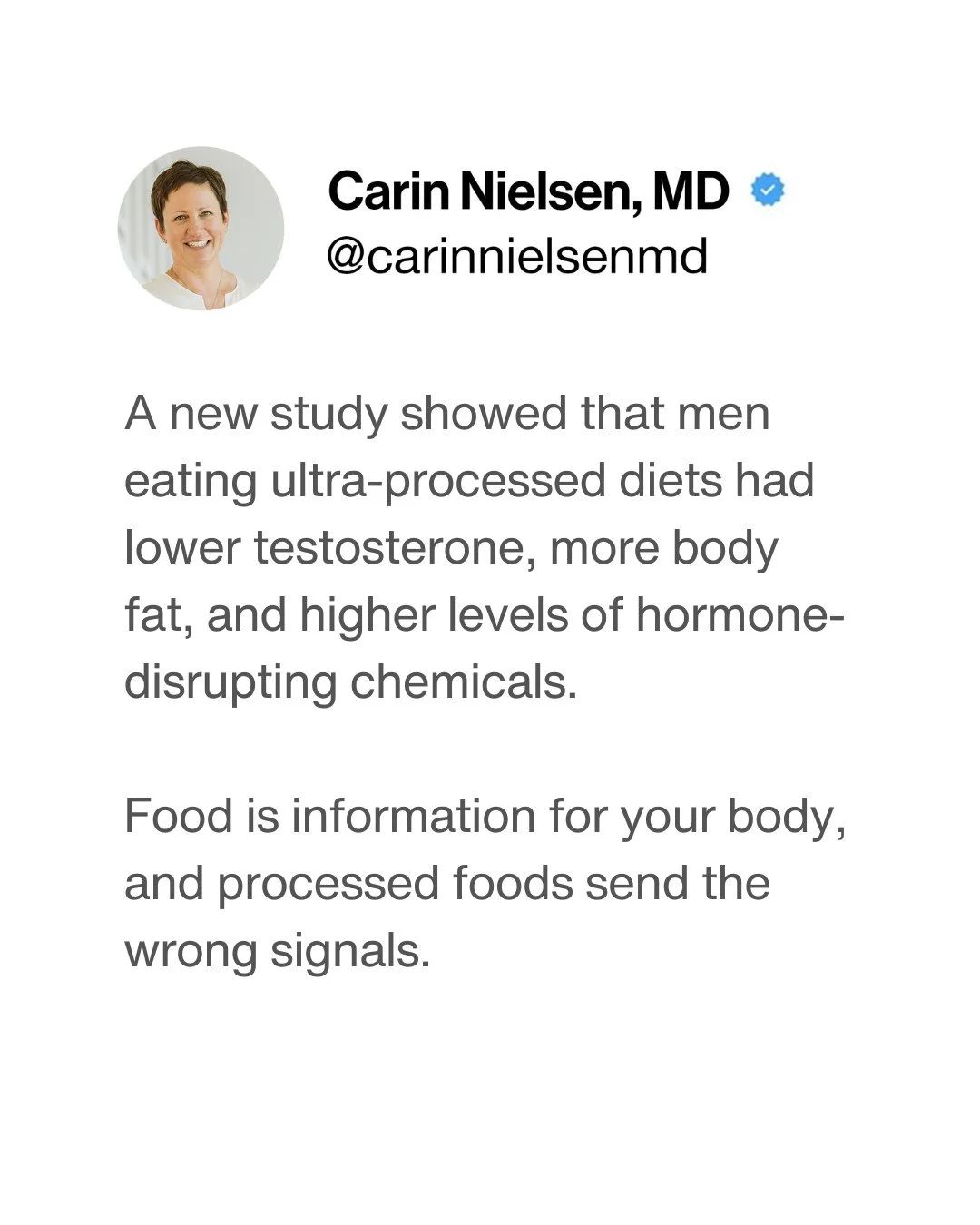 New research just confirmed what we&rsquo;ve known all along ⁠
👇🏽⁠
Men who consumed more processed foods had:⁠
⁠
💥 Lower testosterone⁠
💥 More body fat⁠
💥 Higher levels of hormone-disrupting chemicals (like phthalates)⁠
⁠
And here&rsquo;s what&rs