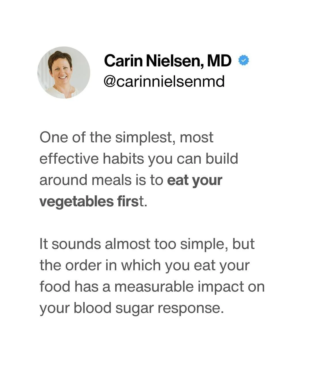 Spring means trilliums on the trail and fresh asparagus at the market - and it's a good time to talk about a simple habit that actually moves the needle on blood sugar.
Eat your vegetables first. 🥦

Before the protein, before the starch, before anyt