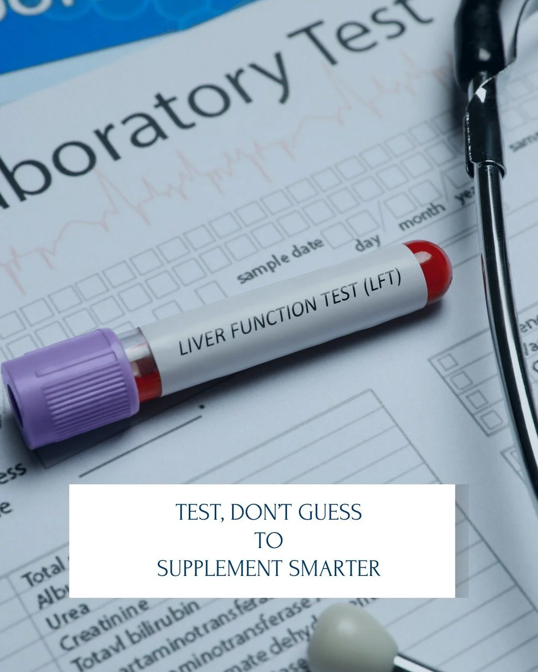 Test, don't guess. 🧪

Do you have a cabinet full of supplement bottles you bought because a podcast or an influencer recommended them?
You're not alone. Many of my new patients come in spending a lot of money on supplements without knowing what each