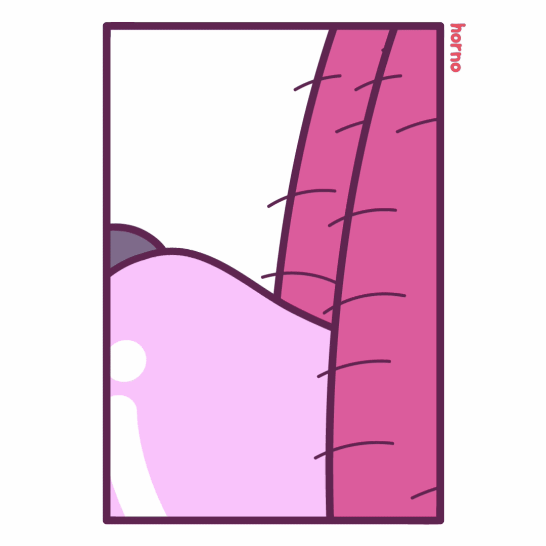 Close-up of a pink cactus with dark purple spines and a pink background with a white area, labeled 'horizon' in small red text.