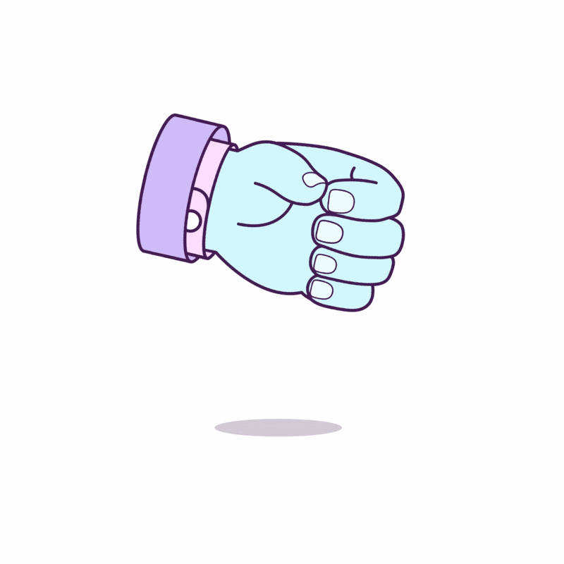 Cartoon depiction of a blue hand making a fist with the thumb and index finger forming a circle, with a purple sleeve visible.