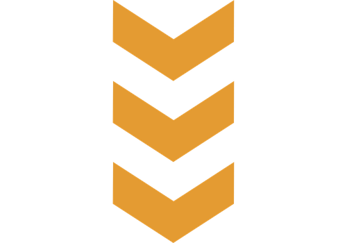Three gold chevrons pointing downward stacked vertically.