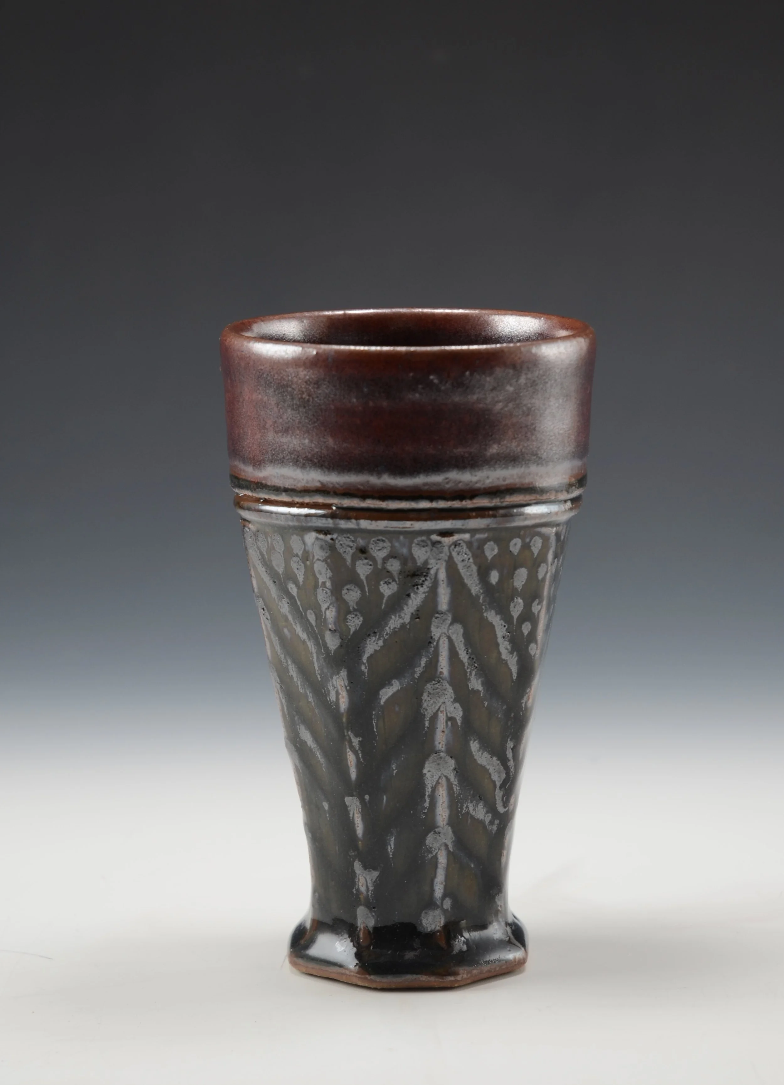 Faceted Cup 4 . Stoneware,  6"h.   12 Oz.
