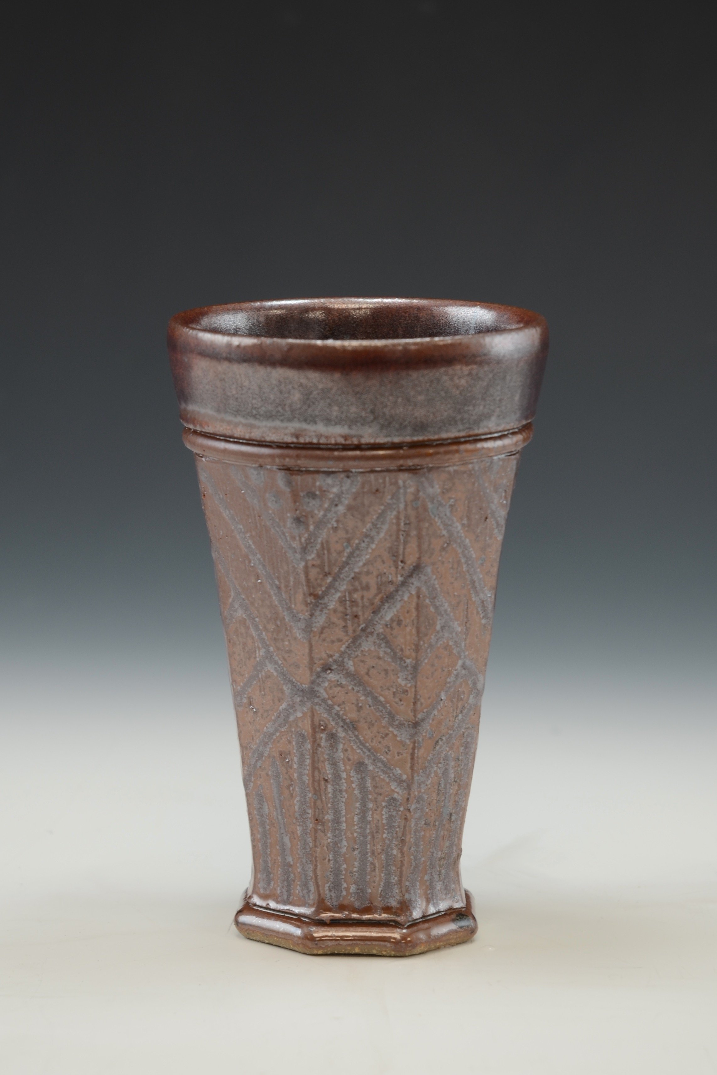 Faceted Cup 3 . Stoneware,   6"h.   12 Oz.